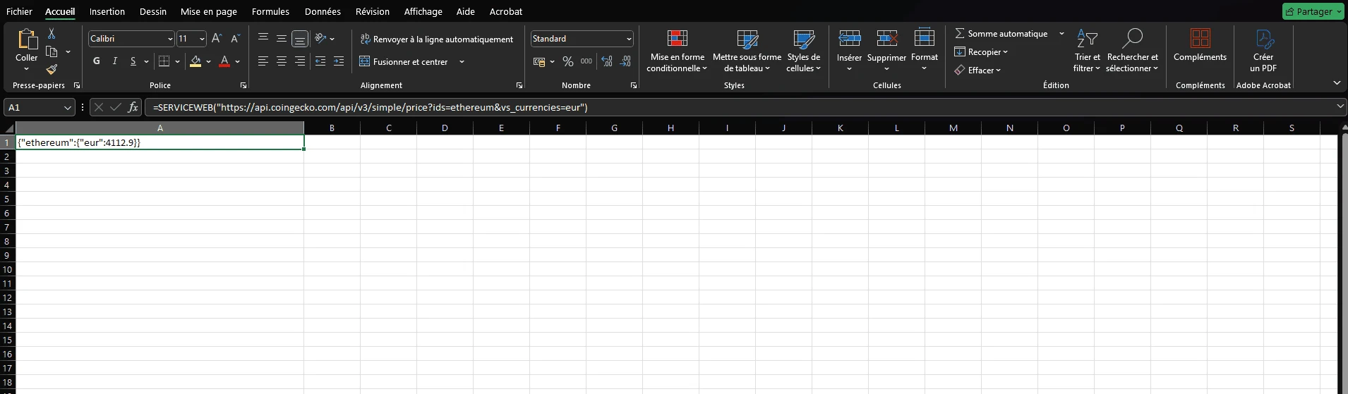 Importe en une ligne votre prix crypto au format json