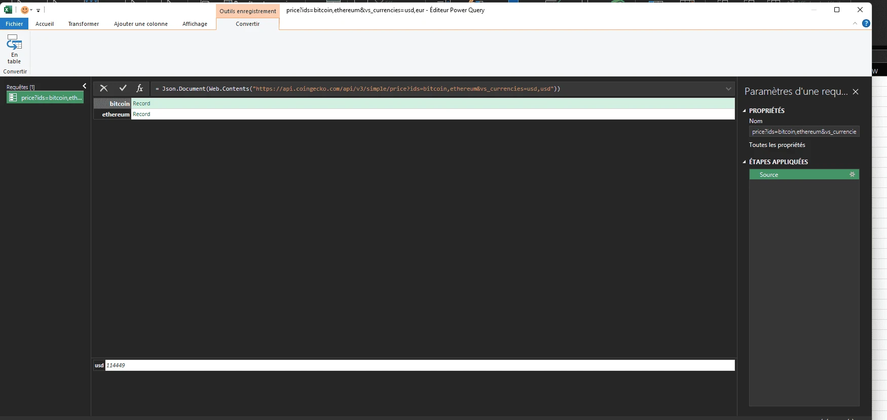 Suite de l'import avec query